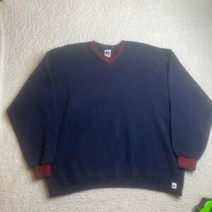 Vintage russell athletic men blue rib varsity crew neck‎ sweatshirt USA made xl